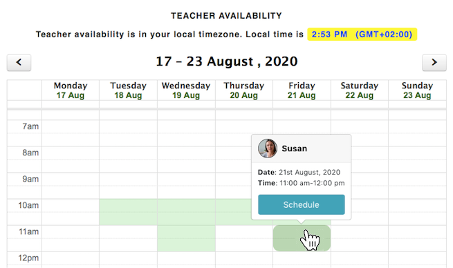 view calendar and schedule lesson